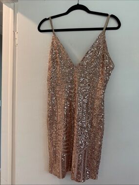 Rose Gold Sequin V-Neck Mini Dress